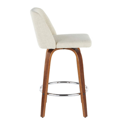 LumiSource Toriano Counter Stool Set of 2 | Mid-Century Walnut Wood, Cream Fabric, Chrome | Kitchen Island & Bar Seating | Model B26-TRNO2RWLCR2