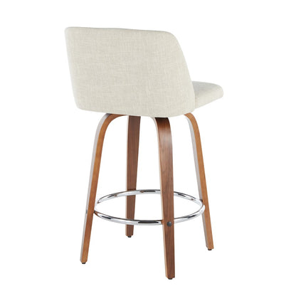 LumiSource Toriano Counter Stool Set of 2 | Mid-Century Walnut Wood, Cream Fabric, Chrome | Kitchen Island & Bar Seating | Model B26-TRNO2RWLCR2