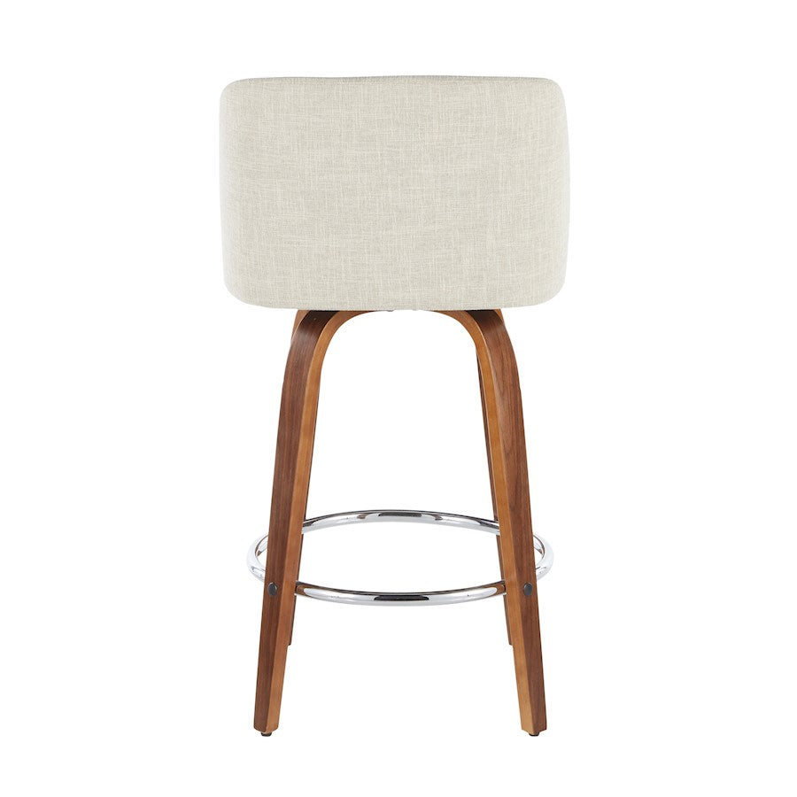 LumiSource Toriano Counter Stool Set of 2 | Mid-Century Walnut Wood, Cream Fabric, Chrome | Kitchen Island & Bar Seating | Model B26-TRNO2RWLCR2