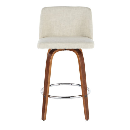 LumiSource Toriano Counter Stool Set of 2 | Mid-Century Walnut Wood, Cream Fabric, Chrome | Kitchen Island & Bar Seating | Model B26-TRNO2RWLCR2