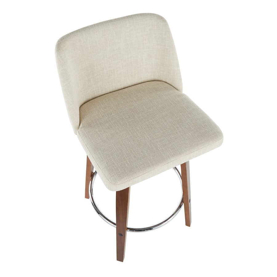 LumiSource Toriano Counter Stool Set of 2 | Mid-Century Walnut Wood, Cream Fabric, Chrome | Kitchen Island & Bar Seating | Model B26-TRNO2RWLCR2