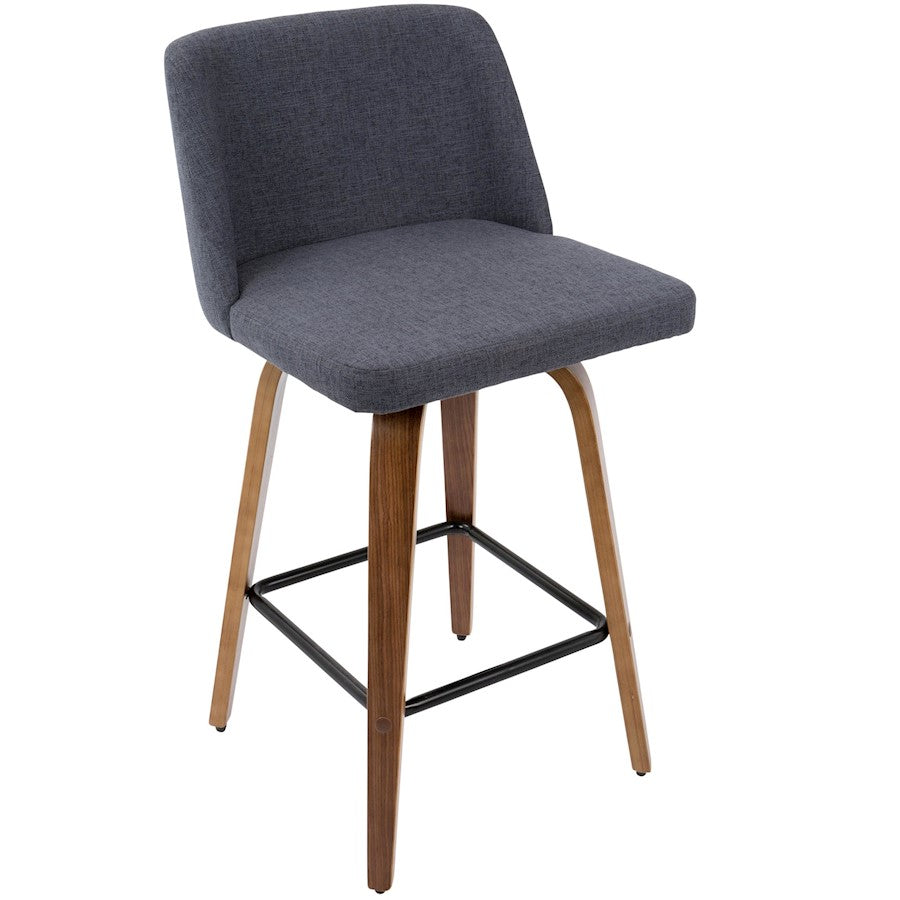 LumiSource Toriano Counter Stool Set of 2 | Mid-Century Walnut Wood and Blue Fabric | Kitchen Island & Breakfast Bar Seating | Model B26-TRNO2XWLBU2
