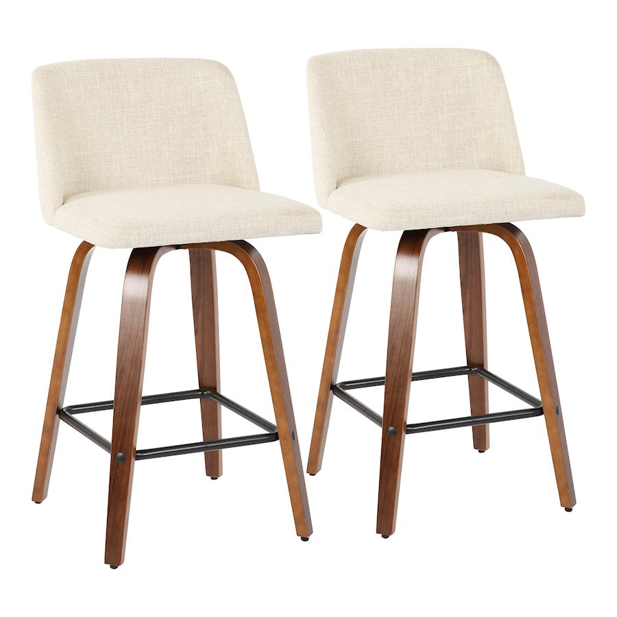 LumiSource Toriano Counter Stool Set of 2 | Mid-Century Walnut Wood and Cream Fabric | Kitchen Island & Breakfast Bar Seating | Model B26-TRNO2XWLCR2