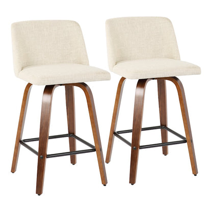 LumiSource Toriano Counter Stool Set of 2 | Mid-Century Walnut Wood and Cream Fabric | Kitchen Island & Breakfast Bar Seating | Model B26-TRNO2XWLCR2