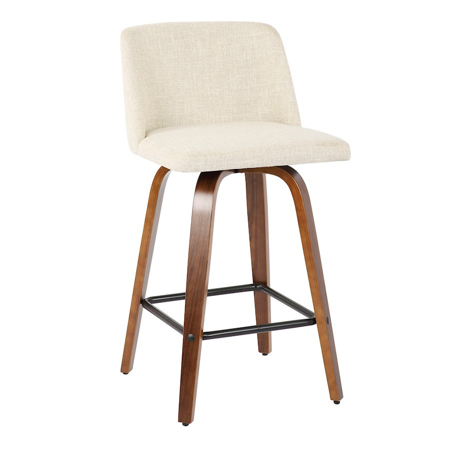 LumiSource Toriano Counter Stool Set of 2 | Mid-Century Walnut Wood and Cream Fabric | Kitchen Island & Breakfast Bar Seating | Model B26-TRNO2XWLCR2