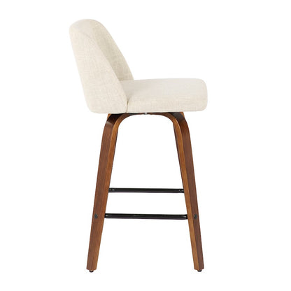 LumiSource Toriano Counter Stool Set of 2 | Mid-Century Walnut Wood and Cream Fabric | Kitchen Island & Breakfast Bar Seating | Model B26-TRNO2XWLCR2