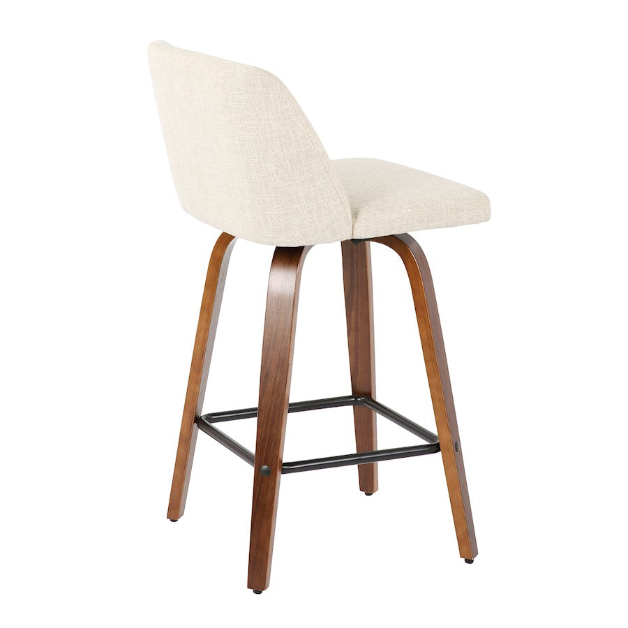 LumiSource Toriano Counter Stool Set of 2 | Mid-Century Walnut Wood and Cream Fabric | Kitchen Island & Breakfast Bar Seating | Model B26-TRNO2XWLCR2