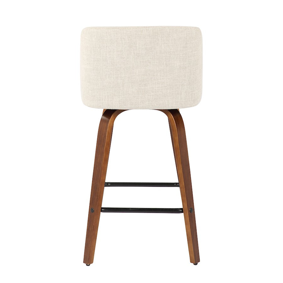 LumiSource Toriano Counter Stool Set of 2 | Mid-Century Walnut Wood and Cream Fabric | Kitchen Island & Breakfast Bar Seating | Model B26-TRNO2XWLCR2