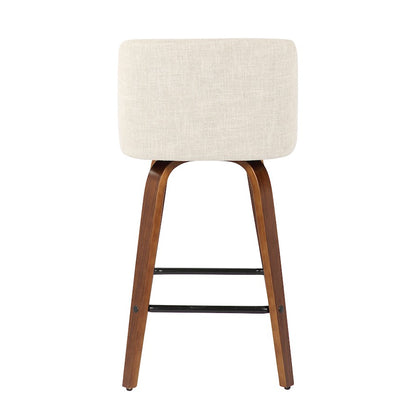 LumiSource Toriano Counter Stool Set of 2 | Mid-Century Walnut Wood and Cream Fabric | Kitchen Island & Breakfast Bar Seating | Model B26-TRNO2XWLCR2