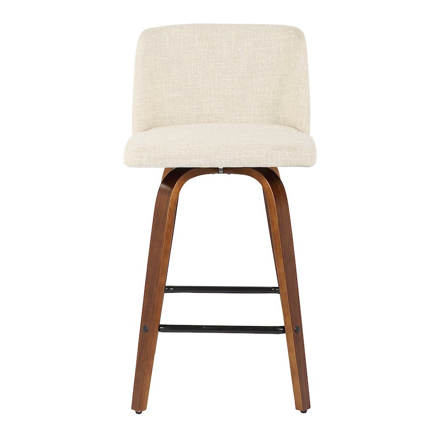 LumiSource Toriano Counter Stool Set of 2 | Mid-Century Walnut Wood and Cream Fabric | Kitchen Island & Breakfast Bar Seating | Model B26-TRNO2XWLCR2