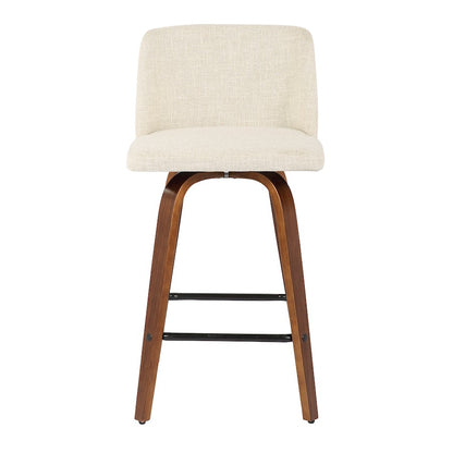 LumiSource Toriano Counter Stool Set of 2 | Mid-Century Walnut Wood and Cream Fabric | Kitchen Island & Breakfast Bar Seating | Model B26-TRNO2XWLCR2