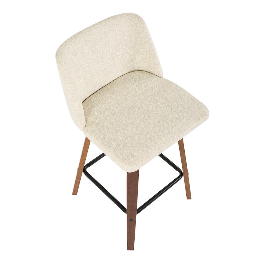 LumiSource Toriano Counter Stool Set of 2 | Mid-Century Walnut Wood and Cream Fabric | Kitchen Island & Breakfast Bar Seating | Model B26-TRNO2XWLCR2