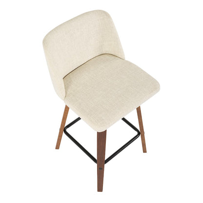 LumiSource Toriano Counter Stool Set of 2 | Mid-Century Walnut Wood and Cream Fabric | Kitchen Island & Breakfast Bar Seating | Model B26-TRNO2XWLCR2