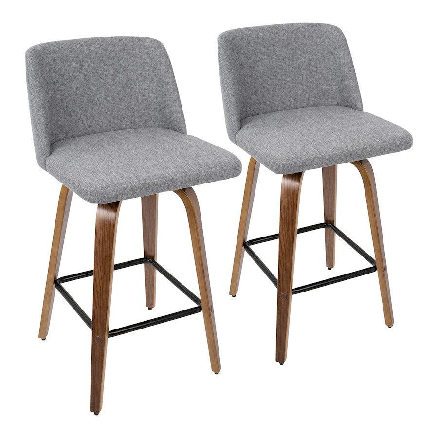 LumiSource Toriano Counter Stool Set of 2 | Mid-Century Walnut Wood and Grey Fabric | Kitchen Island & Breakfast Bar Seating | Model B26-TRNO2XWLGY2