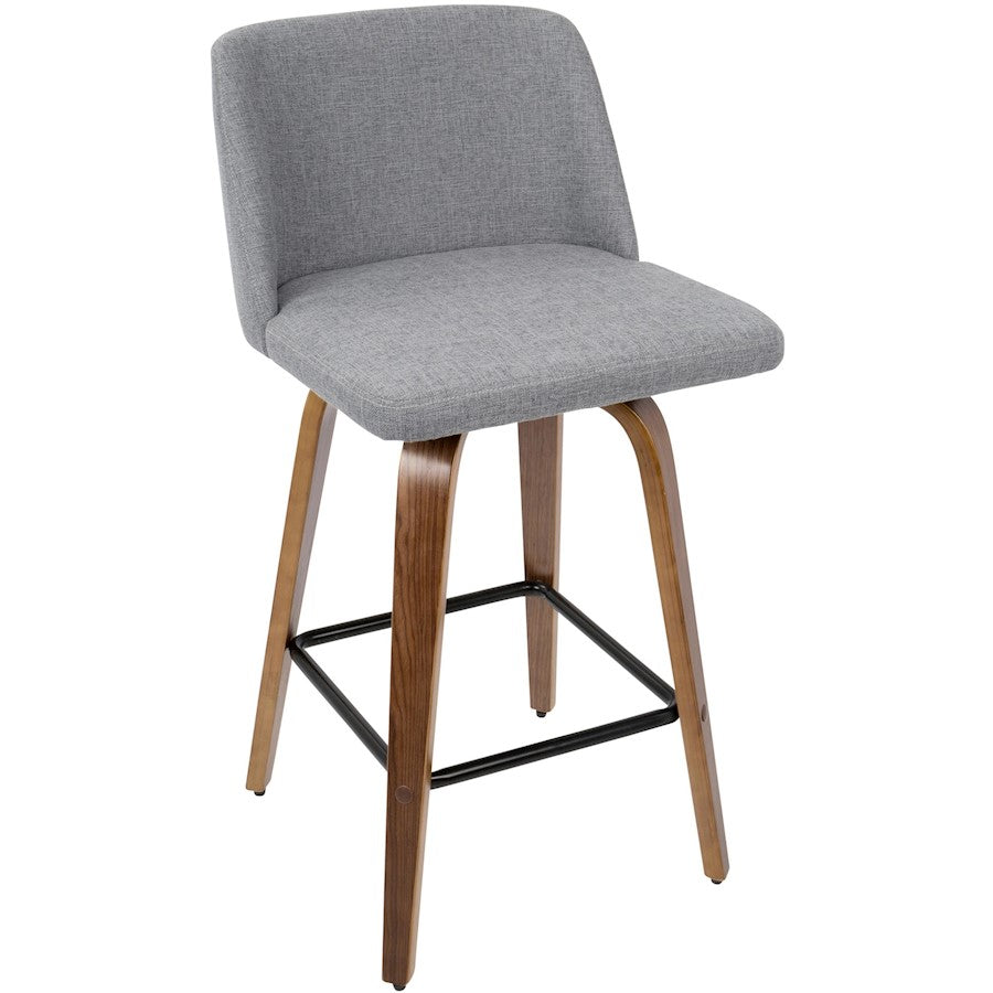 LumiSource Toriano Counter Stool Set of 2 | Mid-Century Walnut Wood and Grey Fabric | Kitchen Island & Breakfast Bar Seating | Model B26-TRNO2XWLGY2