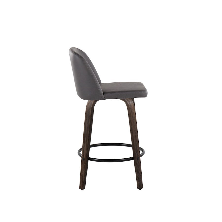 LumiSource Toriano 26in Counter Stool Set/2 | Mid-Century Walnut-Glazed Wood, Grey PU, Black Metal | Kitchen Island | Model B26-TRNOPU-GRTZQ2BNGY2