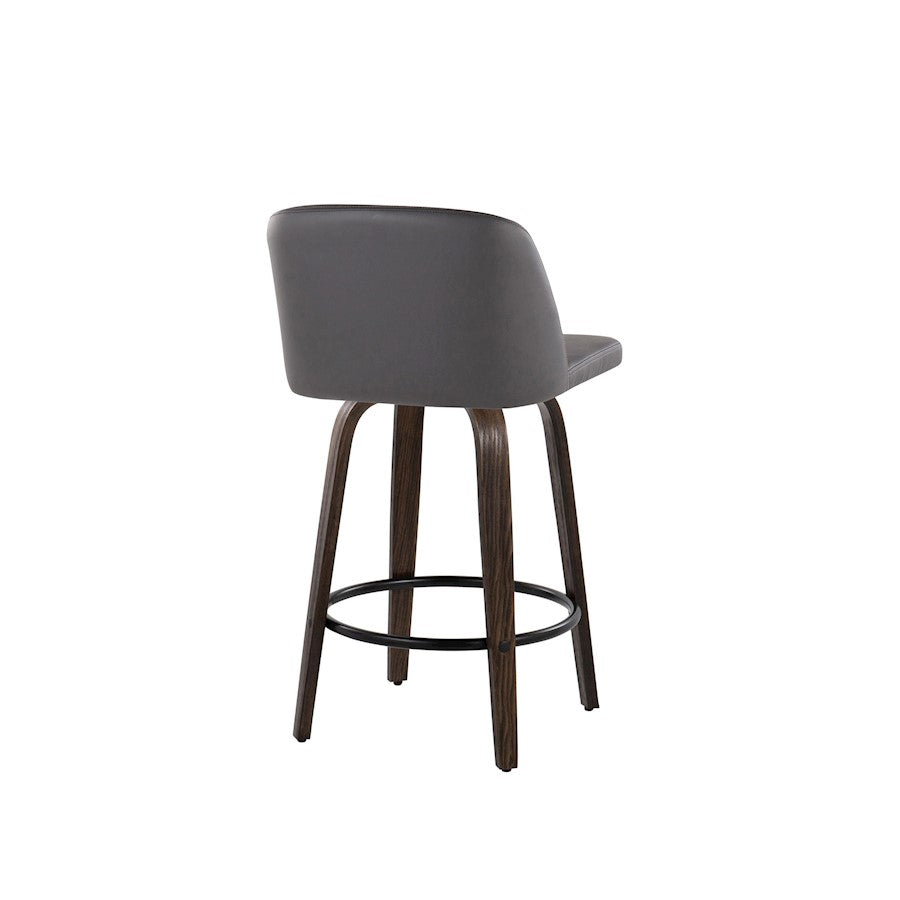 LumiSource Toriano 26in Counter Stool Set/2 | Mid-Century Walnut-Glazed Wood, Grey PU, Black Metal | Kitchen Island | Model B26-TRNOPU-GRTZQ2BNGY2