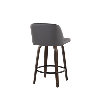 LumiSource Toriano 26in Counter Stool Set/2 | Mid-Century Walnut-Glazed Wood, Grey PU, Black Metal | Kitchen Island | Model B26-TRNOPU-GRTZQ2BNGY2