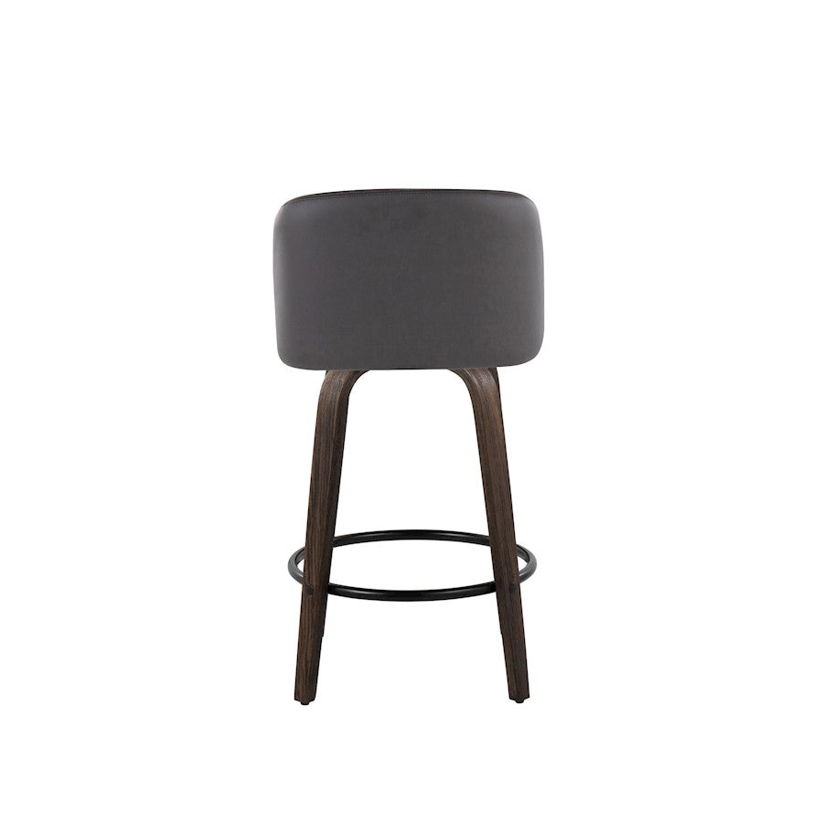 LumiSource Toriano 26in Counter Stool Set/2 | Mid-Century Walnut-Glazed Wood, Grey PU, Black Metal | Kitchen Island | Model B26-TRNOPU-GRTZQ2BNGY2