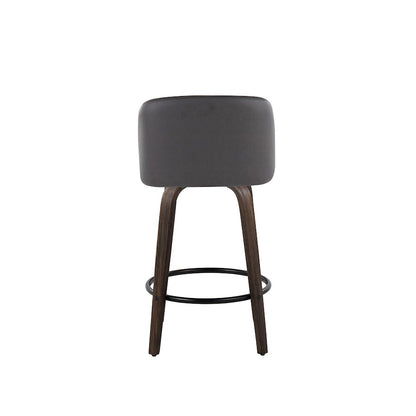 LumiSource Toriano 26in Counter Stool Set/2 | Mid-Century Walnut-Glazed Wood, Grey PU, Black Metal | Kitchen Island | Model B26-TRNOPU-GRTZQ2BNGY2