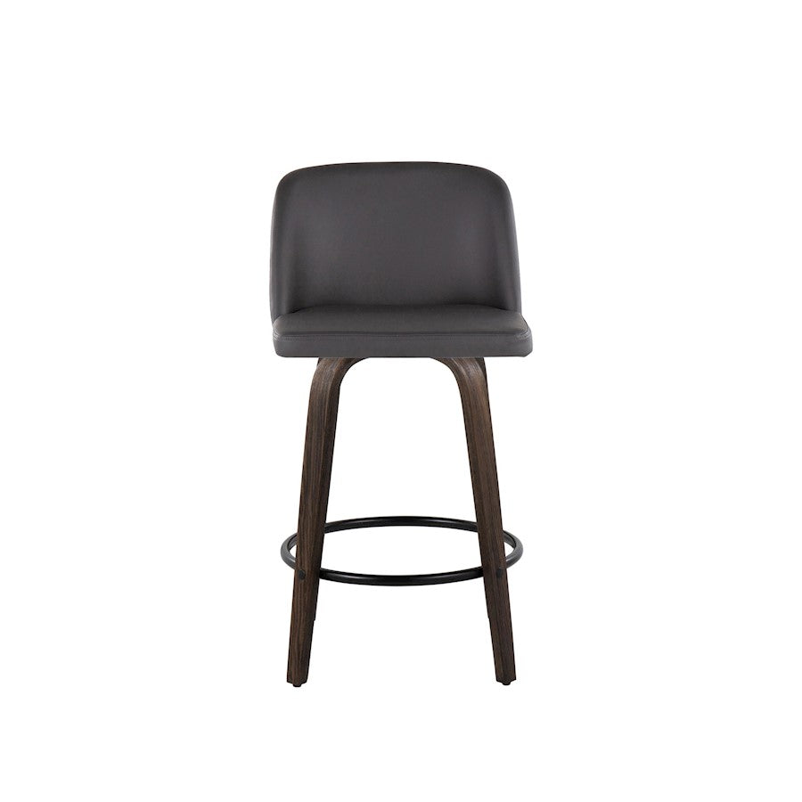 LumiSource Toriano 26in Counter Stool Set/2 | Mid-Century Walnut-Glazed Wood, Grey PU, Black Metal | Kitchen Island | Model B26-TRNOPU-GRTZQ2BNGY2