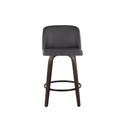 LumiSource Toriano 26in Counter Stool Set/2 | Mid-Century Walnut-Glazed Wood, Grey PU, Black Metal | Kitchen Island | Model B26-TRNOPU-GRTZQ2BNGY2