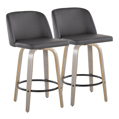 LumiSource Toriano 26in Counter Stool Set/2 | Contemporary Light Grey Wood, Grey PU, Black Metal | Kitchen Island | Model B26-TRNOPU-GRTZQ2LGYGY2