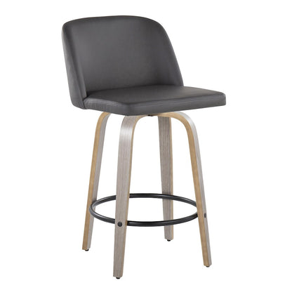 LumiSource Toriano 26in Counter Stool Set/2 | Contemporary Light Grey Wood, Grey PU, Black Metal | Kitchen Island | Model B26-TRNOPU-GRTZQ2LGYGY2