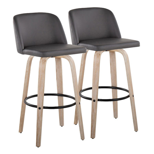 LumiSource Toriano 26in Counter Stool Set/2 | Farmhouse White-Washed Wood, Grey PU, Black Metal | Kitchen Island & Bar | Model B26-TRNOPU-GRTZQ2WWGY2