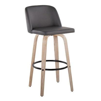 LumiSource Toriano 26in Counter Stool Set/2 | Farmhouse White-Washed Wood, Grey PU, Black Metal | Kitchen Island & Bar | Model B26-TRNOPU-GRTZQ2WWGY2
