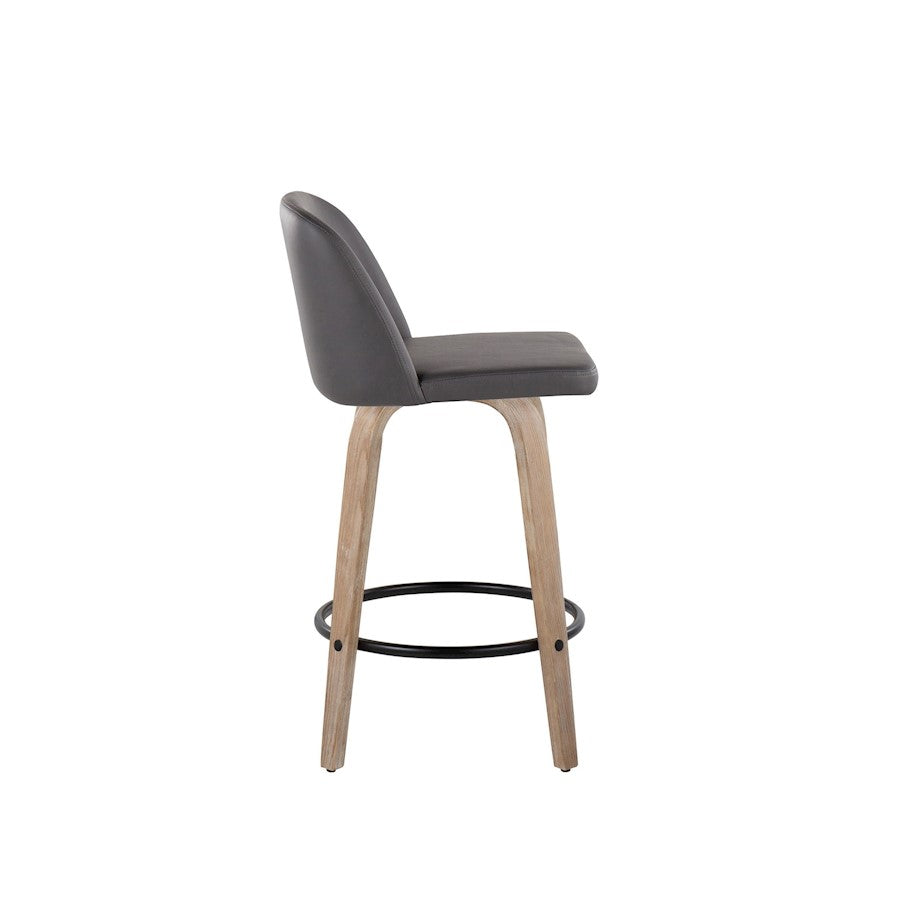 LumiSource Toriano 26in Counter Stool Set/2 | Farmhouse White-Washed Wood, Grey PU, Black Metal | Kitchen Island & Bar | Model B26-TRNOPU-GRTZQ2WWGY2