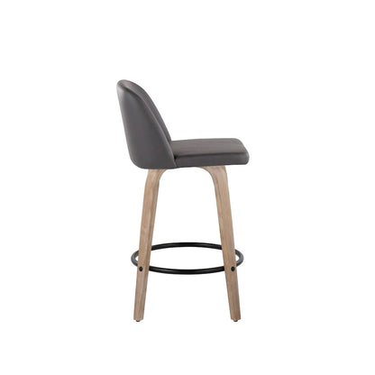 LumiSource Toriano 26in Counter Stool Set/2 | Farmhouse White-Washed Wood, Grey PU, Black Metal | Kitchen Island & Bar | Model B26-TRNOPU-GRTZQ2WWGY2