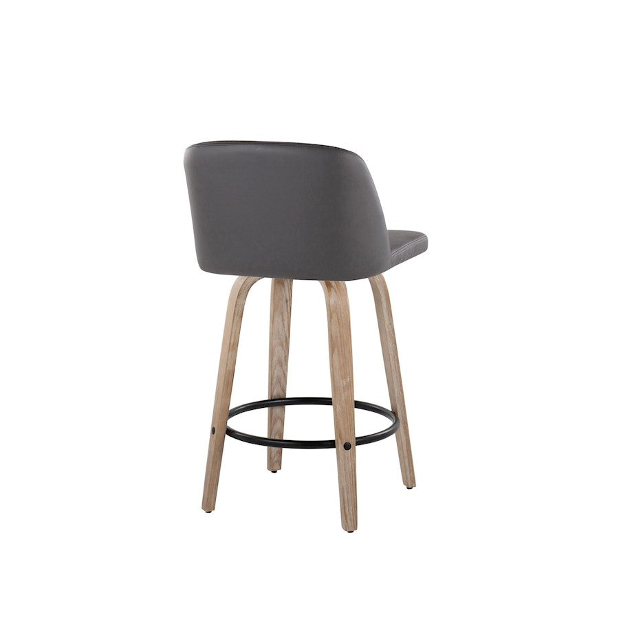 LumiSource Toriano 26in Counter Stool Set/2 | Farmhouse White-Washed Wood, Grey PU, Black Metal | Kitchen Island & Bar | Model B26-TRNOPU-GRTZQ2WWGY2