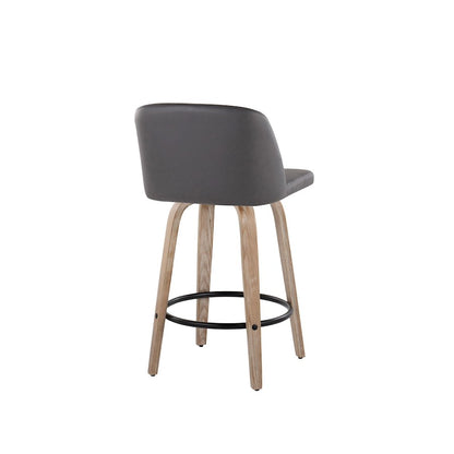 LumiSource Toriano 26in Counter Stool Set/2 | Farmhouse White-Washed Wood, Grey PU, Black Metal | Kitchen Island & Bar | Model B26-TRNOPU-GRTZQ2WWGY2