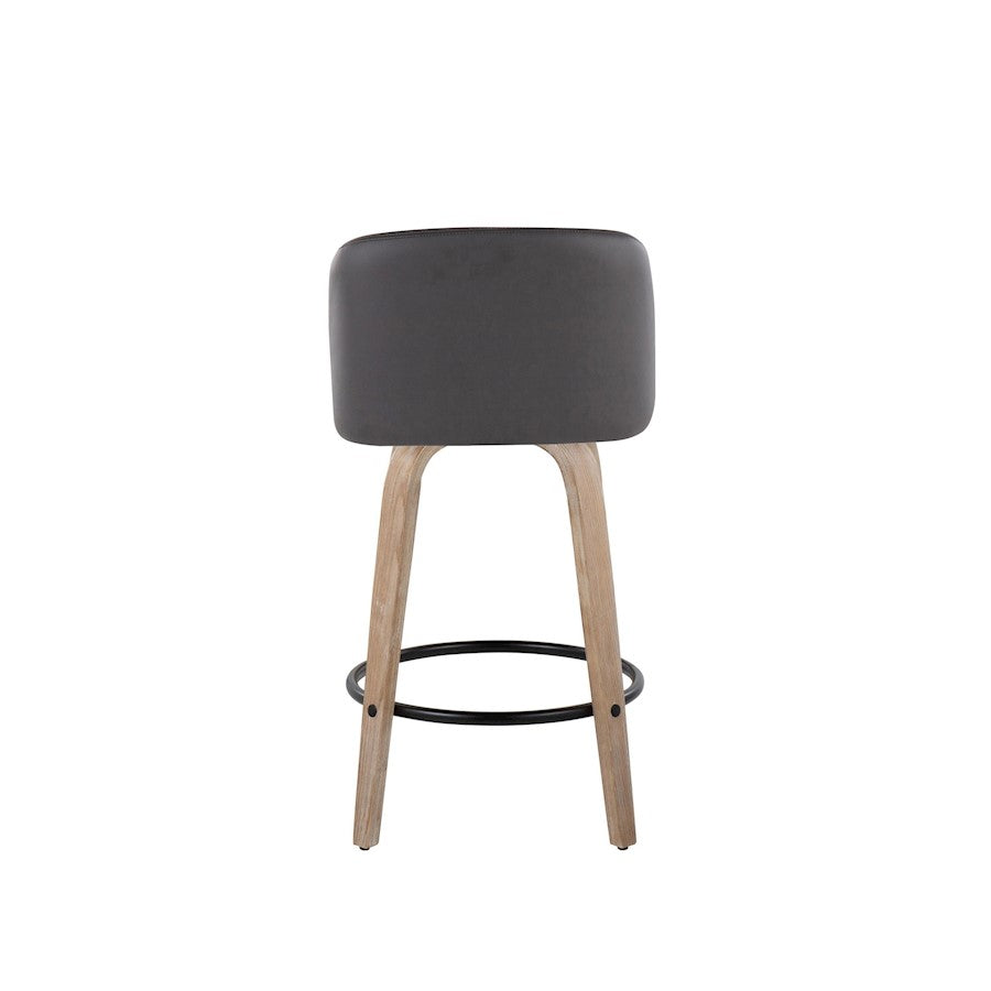 LumiSource Toriano 26in Counter Stool Set/2 | Farmhouse White-Washed Wood, Grey PU, Black Metal | Kitchen Island & Bar | Model B26-TRNOPU-GRTZQ2WWGY2