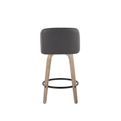 LumiSource Toriano 26in Counter Stool Set/2 | Farmhouse White-Washed Wood, Grey PU, Black Metal | Kitchen Island & Bar | Model B26-TRNOPU-GRTZQ2WWGY2