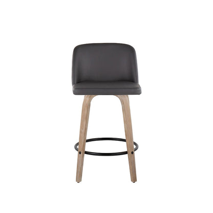 LumiSource Toriano 26in Counter Stool Set/2 | Farmhouse White-Washed Wood, Grey PU, Black Metal | Kitchen Island & Bar | Model B26-TRNOPU-GRTZQ2WWGY2