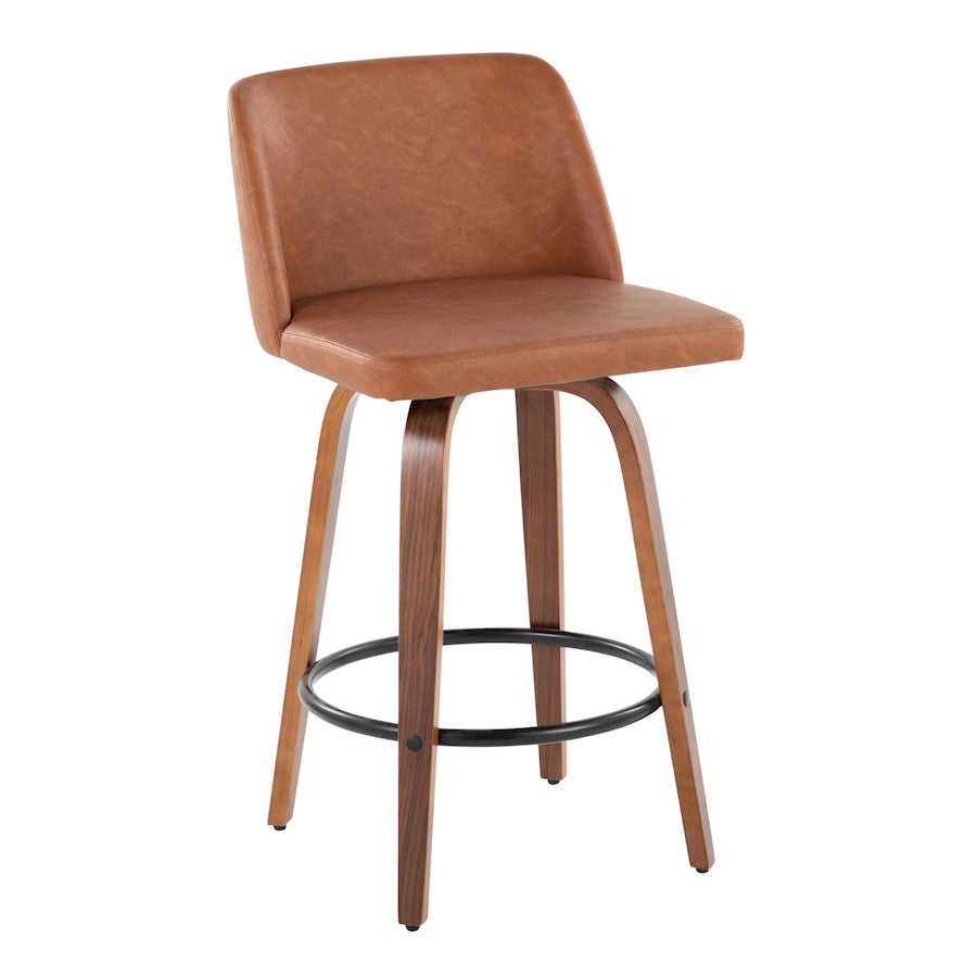 LumiSource Toriano 26in Counter Stool Set/2 | Mid-Century Walnut Wood, Camel PU, Black Steel | Kitchen Island & Bar | Model B26-TRNOPU-SWVQ2WLCAM2