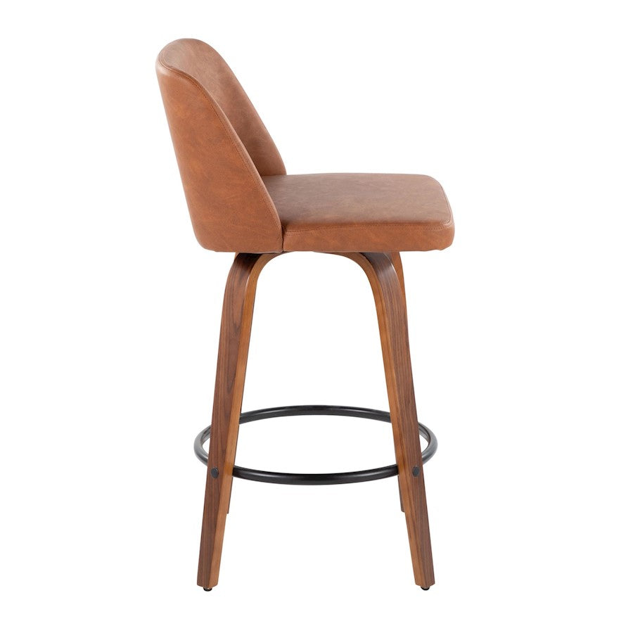 LumiSource Toriano 26in Counter Stool Set/2 | Mid-Century Walnut Wood, Camel PU, Black Steel | Kitchen Island & Bar | Model B26-TRNOPU-SWVQ2WLCAM2