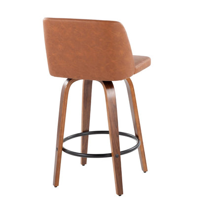 LumiSource Toriano 26in Counter Stool Set/2 | Mid-Century Walnut Wood, Camel PU, Black Steel | Kitchen Island & Bar | Model B26-TRNOPU-SWVQ2WLCAM2