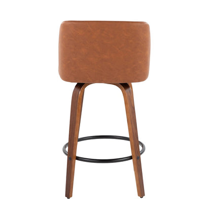 LumiSource Toriano 26in Counter Stool Set/2 | Mid-Century Walnut Wood, Camel PU, Black Steel | Kitchen Island & Bar | Model B26-TRNOPU-SWVQ2WLCAM2