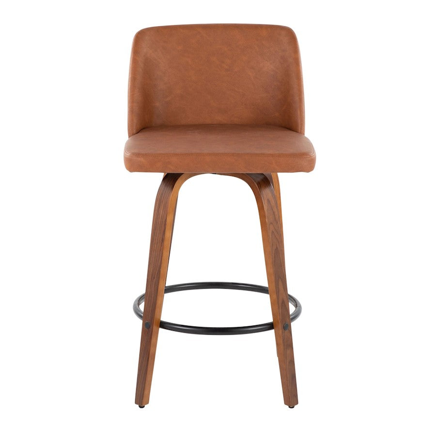 LumiSource Toriano 26in Counter Stool Set/2 | Mid-Century Walnut Wood, Camel PU, Black Steel | Kitchen Island & Bar | Model B26-TRNOPU-SWVQ2WLCAM2