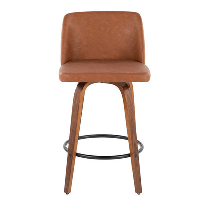 LumiSource Toriano 26in Counter Stool Set/2 | Mid-Century Walnut Wood, Camel PU, Black Steel | Kitchen Island & Bar | Model B26-TRNOPU-SWVQ2WLCAM2