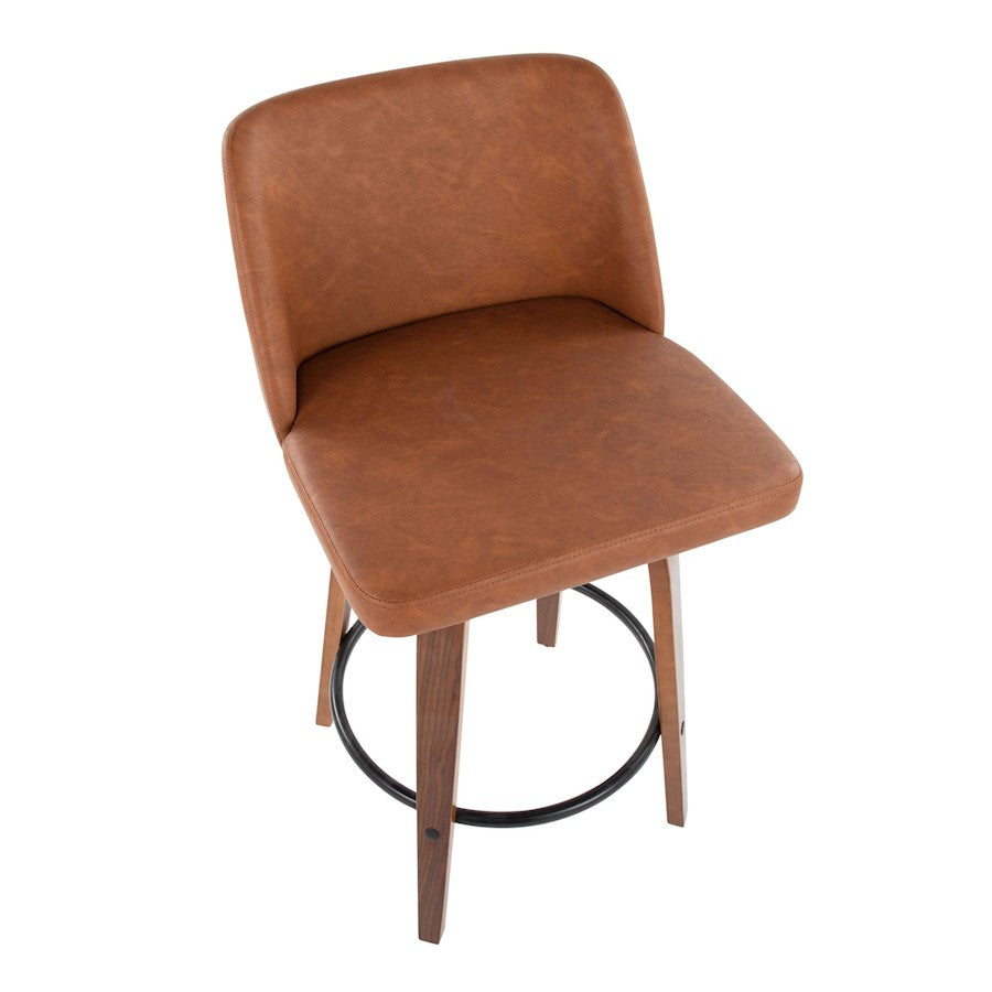 LumiSource Toriano 26in Counter Stool Set/2 | Mid-Century Walnut Wood, Camel PU, Black Steel | Kitchen Island & Bar | Model B26-TRNOPU-SWVQ2WLCAM2