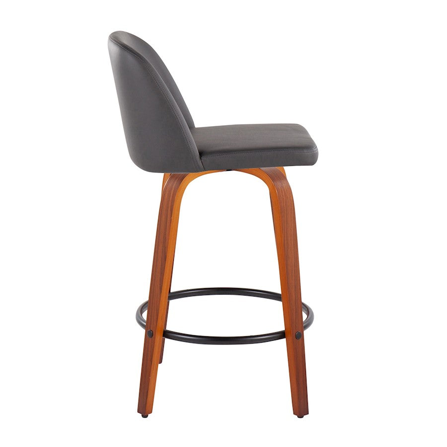LumiSource Toriano 26in Counter Stool Set/2 | Mid-Century Walnut Wood, Grey PU, Black Steel | Kitchen Island & Bar | Model B26-TRNOPU-SWVQ2WLGY2