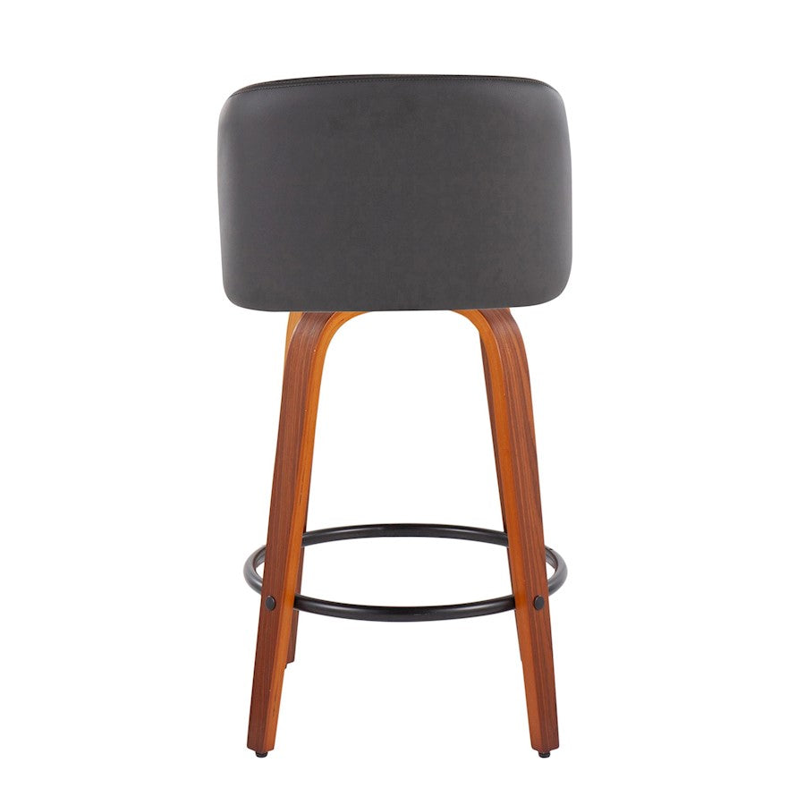 LumiSource Toriano 26in Counter Stool Set/2 | Mid-Century Walnut Wood, Grey PU, Black Steel | Kitchen Island & Bar | Model B26-TRNOPU-SWVQ2WLGY2