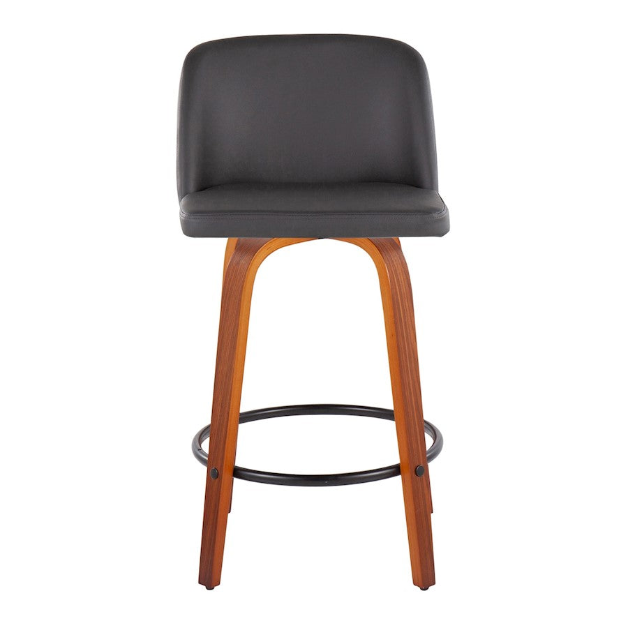 LumiSource Toriano 26in Counter Stool Set/2 | Mid-Century Walnut Wood, Grey PU, Black Steel | Kitchen Island & Bar | Model B26-TRNOPU-SWVQ2WLGY2
