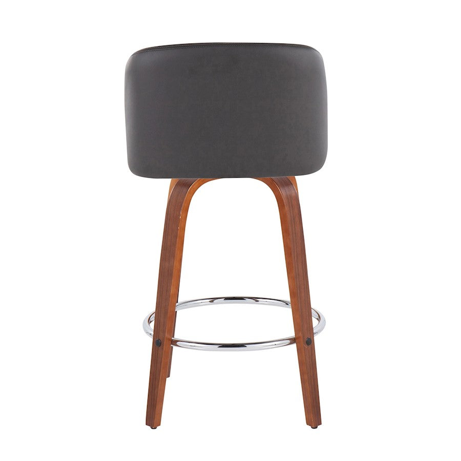 LumiSource Toriano 25.5in Counter Stool Set of 2 | Mid-Century Walnut Wood, Grey PU, Chrome | Kitchen Island & Bar | Model B26-TRNOPU-SWVR2WLGY2