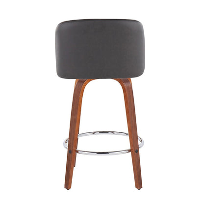 LumiSource Toriano 25.5in Counter Stool Set of 2 | Mid-Century Walnut Wood, Grey PU, Chrome | Kitchen Island & Bar | Model B26-TRNOPU-SWVR2WLGY2