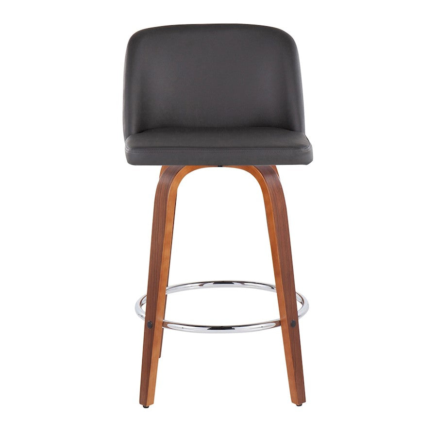 LumiSource Toriano 25.5in Counter Stool Set of 2 | Mid-Century Walnut Wood, Grey PU, Chrome | Kitchen Island & Bar | Model B26-TRNOPU-SWVR2WLGY2